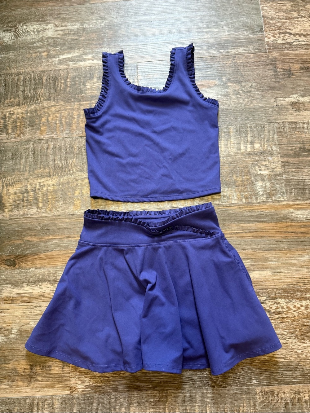 Yogalicious Purple Ruffled Waist Active Skirt Set